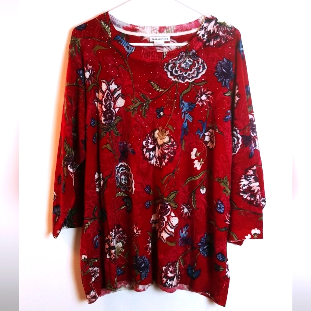 C.D.Daniels Red Floral Sweater Size 3X